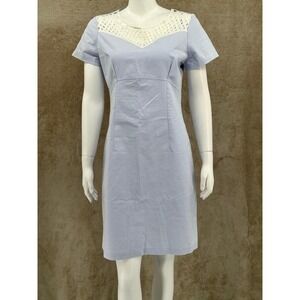 Ingeborg Dress Womens Medium Blue Lattice Neck Sheath Stretch Office Brazil